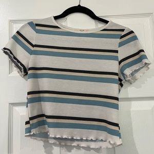 Womens Le Lis Striped Cropped Lettuce Hem Tee Size Small